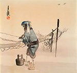 GEKKO, A Woman Dyeing Cloth, woodcut